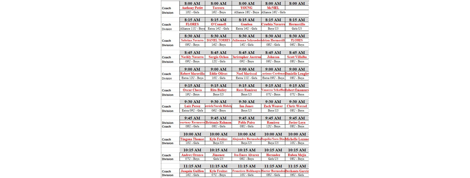 Picture Day Schedule